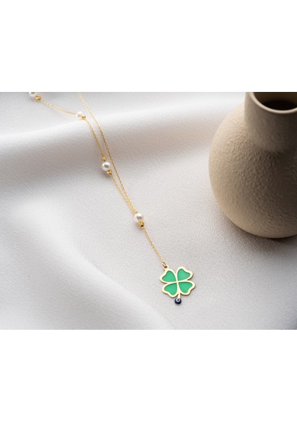 925 Ayar Papatya Silver Yeşil Yonca Y Kolye<yeşil Yonca Incili Kolye<rose,gold,rodaj> modelleri