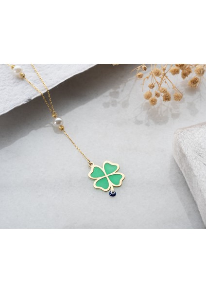 925 Ayar Papatya Silver Yeşil Yonca Y Kolye<yeşil Yonca Incili Kolye<rose,gold,rodaj> fırsatları