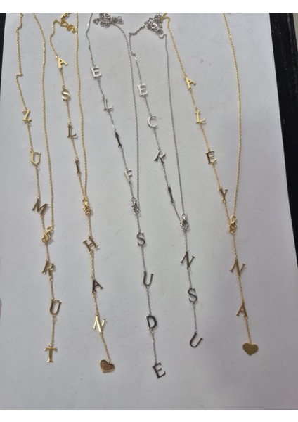 925 Ayar Papatya Silver Özel Kalpli Isim Kolye.rose,gold,rodaj,