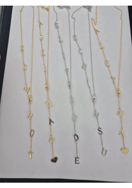 925 Ayar Papatya Silver Özel Kalpli Isim Kolye.rose,gold,rodaj, modelleri