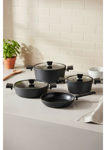 Mayasa 7 Parça Seramik Tencere Seti Siyah