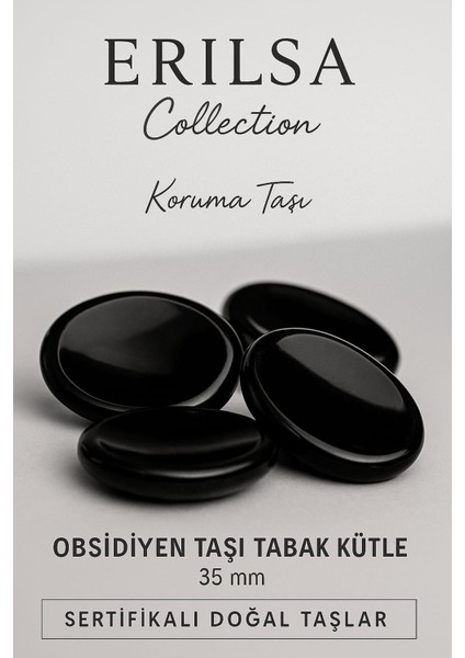 Sertifikalı Obsidyen Taşı Kase Kütle 35 mm - Doğal Koruma Taşı