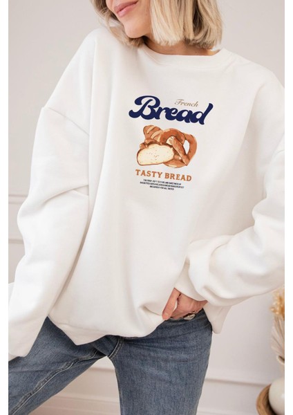 Kadın Premium Kumaş Şardonlu Baskılı Oversize Sweatshirt