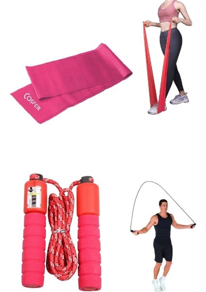 2'li Set Sayaçlı Sünger Saplı Atlama Ipi Yoğa Aerobik Egzersiz Direnç Pilates Bandı