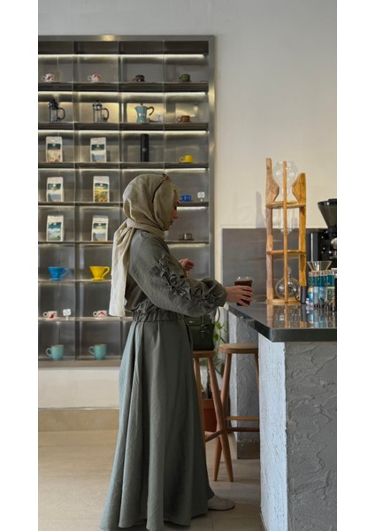 Kolları Büzgülü Ceket Elbise Takım Haki modelleri