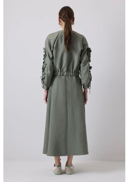 Kolları Büzgülü Ceket Elbise Takım Haki