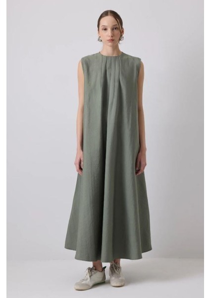 Kolları Büzgülü Ceket Elbise Takım Haki