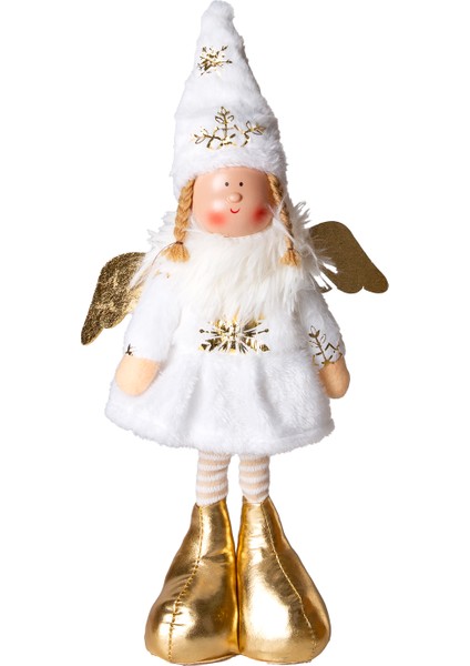 Yılbaşı Süsü, Ayakta Kanatlı Peri Figürü, Beyaz - Gold Ayakkabılı, 17