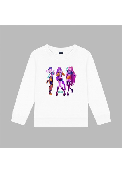 Kpop Demon Hunters Hunterix Iblis Avcıları Zoey Mira Rumi Tasarım Baskılı 3 Iplik Sweatshirt