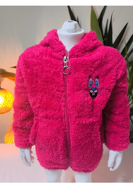 kız Çocuk Peluş Polar Hırka Kapşonlu Fermuarlı Cepli Pembe Beyaz Siyah Mor !!! Dar Kalıp fiyatları