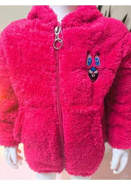 kız Çocuk Peluş Polar Hırka Kapşonlu Fermuarlı Cepli Pembe Beyaz Siyah Mor !!! Dar Kalıp modelleri
