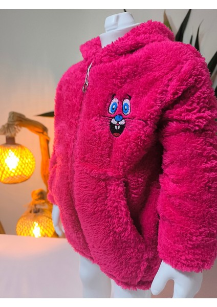 kız Çocuk Peluş Polar Hırka Kapşonlu Fermuarlı Cepli Pembe Beyaz Siyah Mor !!! Dar Kalıp fırsatları