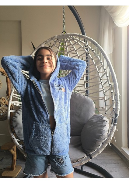 erkek Kız Çocuk Unisex Peluş Polar Hırka Kapşonlu Fermuarlı Cepli Mavi, Koyu Mavi !!! Dar Kalıp fırsatları