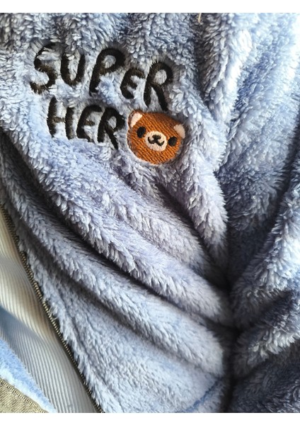 erkek Kız Çocuk Unisex Peluş Polar Hırka Kapşonlu Fermuarlı Cepli Mavi, Koyu Mavi !!! Dar Kalıp