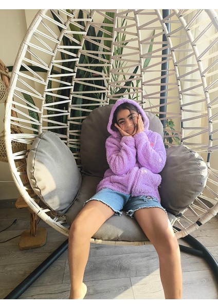 kız Çocuk Peluş Polar Hırka Kapşonlu Fermuarlı Cepli Pembe Beyaz Siyah Mor Gül Kurusu !!!dar Kalıp fiyatları