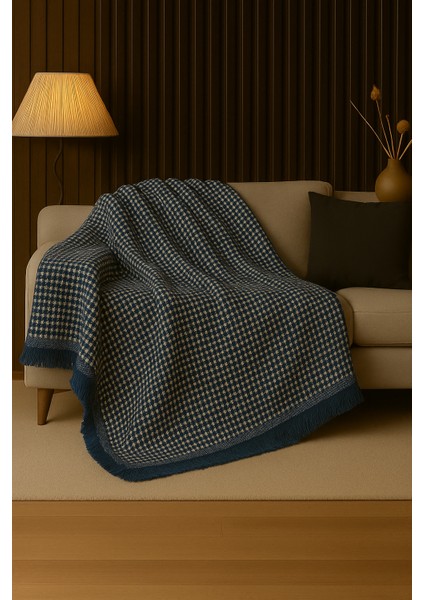 Pamuklu Dokulu Ekru Koltuk Şalı 170X220 cm – Saçaklı Tv Battaniyesi & Dekoratif Koltuk Örtüsü