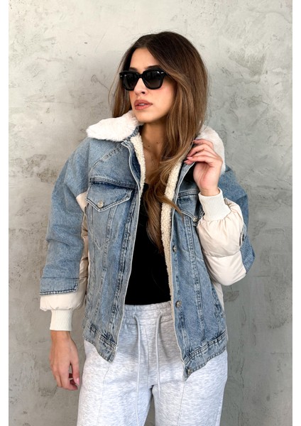 Kadın Yaka Kürklü Kot Mont 99424