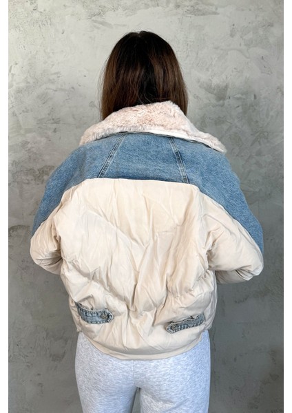 Kadın Yaka Kürklü Kot Mont 99424 modelleri