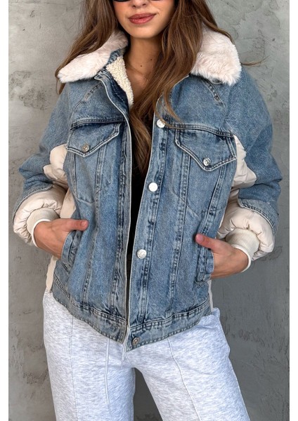 Kadın Yaka Kürklü Kot Mont 99424 fırsatları