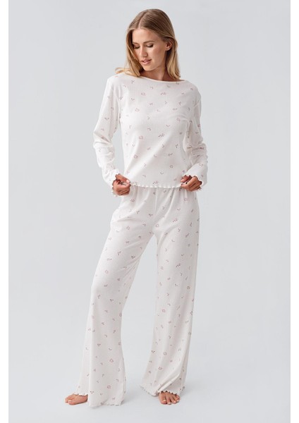 Uzun Kollu Desenli Esnek Pamuklu Pijama Takım 18219