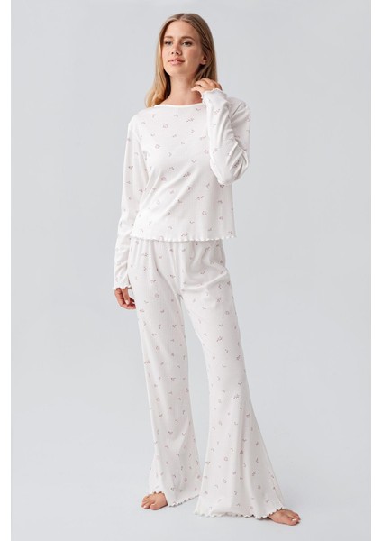 Uzun Kollu Desenli Esnek Pamuklu Pijama Takım 18219 fiyatları