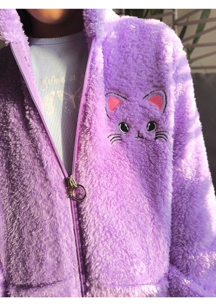 kız Çocuk Peluş Polar Hırka Kapşonlu Fermuarlı Cepli Pembe Beyaz Siyah Mor Gül Kurusu !!!dar Kalıp fırsatları