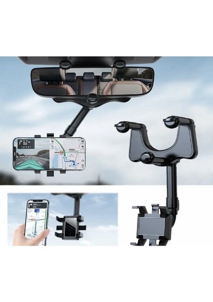 Araç Içi Uzayan Ayarlanabilir Dikiz Aynası Telefon Tutucu Car Holder Siyah Cam Cn