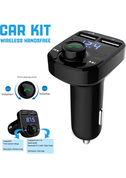 Bluetooth Kablosuz Araç Kiti ve Hızlı Şarj Cihazı Bakır Sargı Akım Korumalı Fm Transmitter Net Ses T fırsatları