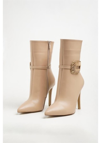 251414 Şık Tokalı Topuklu Bot Nude Deri fiyatları