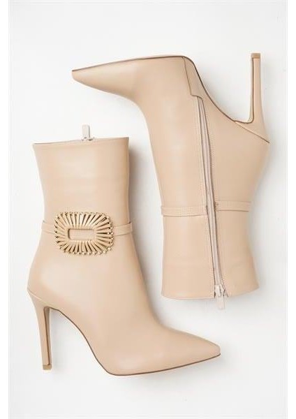 251414 Şık Tokalı Topuklu Bot Nude Deri modelleri