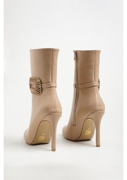 251414 Şık Tokalı Topuklu Bot Nude Deri fırsatları