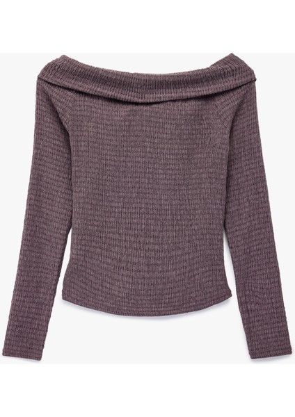 Bürümcük Kumaş Slim Fit Uzun Kollu Düğmeli Kayık Yaka Tişört fiyatları