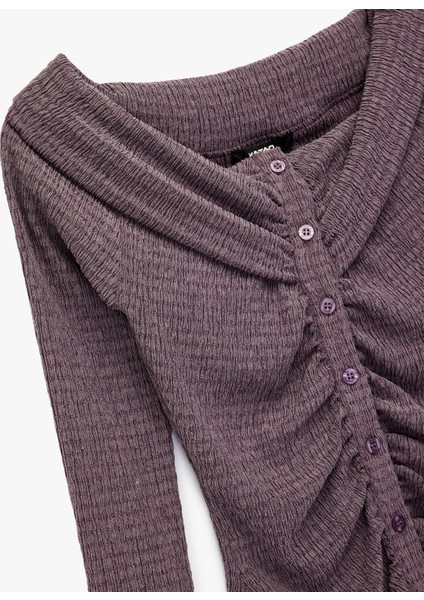 Bürümcük Kumaş Slim Fit Uzun Kollu Düğmeli Kayık Yaka Tişört modelleri