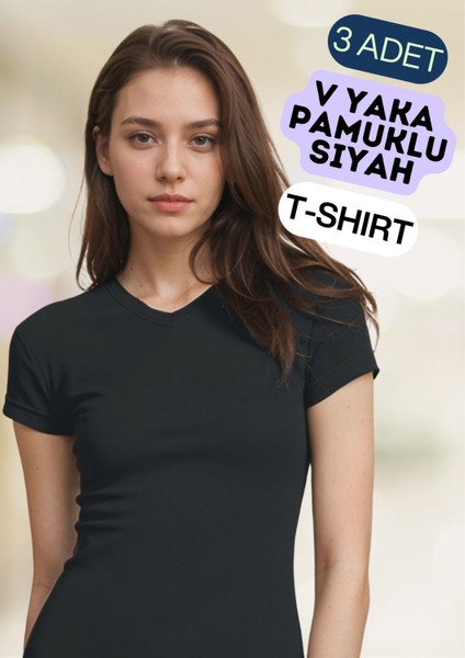 Kadın Giyim Pamuklu & Elastan V Yaka T-Shirt 3 Adet Ekonomik Paket LL.223.ILK62.001 fiyatları