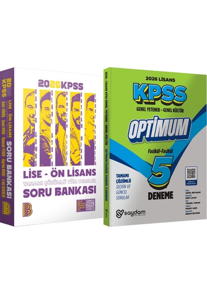 2026 Kpss Lise Ön Lisans Tüm Dersler Tamamı Çözümlü Soru Bankası - Lisans Optimum 5 Deneme