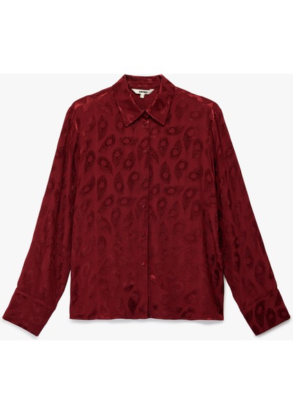 Regular Fit Uzun Kollu Düğmeli Viskon Desenli Gömlek