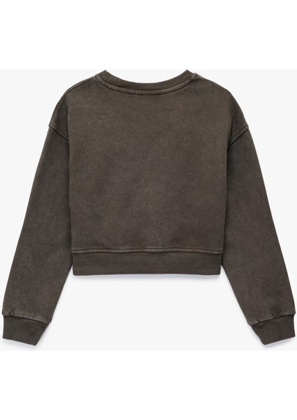 Baskılı Uzun Kollu Bisiklet Yaka Crop Sweatshirt fiyatları