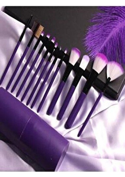 Profesyonel 12’li Makyaj Fırça Seti – Silindir Kutu | Sıyah Renk | Pudra, Allık, Far ve Kontür Fırçaları | Dökülme Yapmayan Yumuşak Kıllar