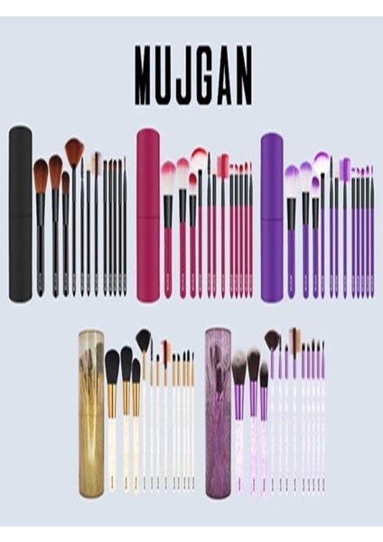 Profesyonel 12’li Makyaj Fırça Seti – Silindir Kutu | Sıyah Renk | Pudra, Allık, Far ve Kontür Fırçaları | Dökülme Yapmayan Yumuşak Kıllar