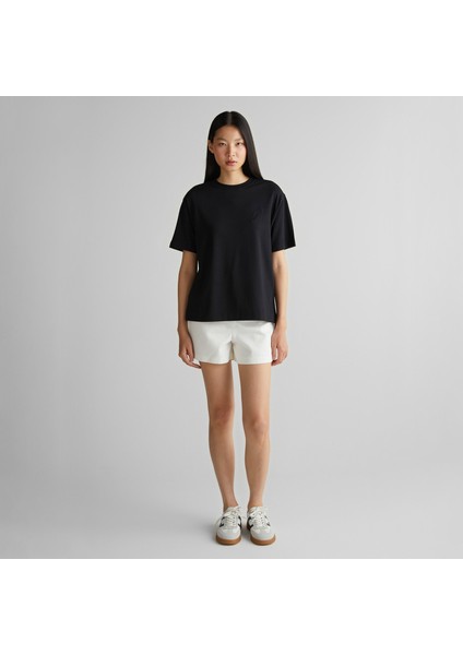 Kadın Siyah Bisiklet Yaka Logolu T-Shirt modelleri