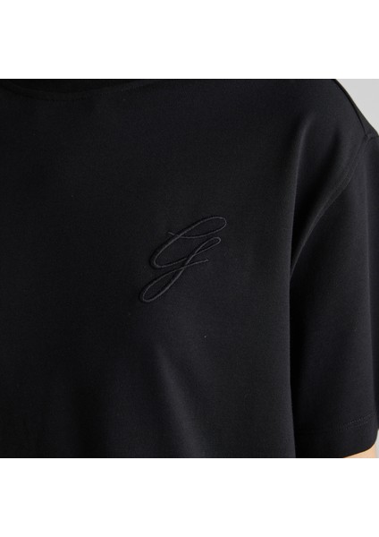 Kadın Siyah Bisiklet Yaka Logolu T-Shirt indirimleri