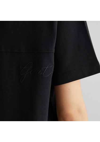 Kadın Siyah Bisiklet Yaka Logolu T-Shirt