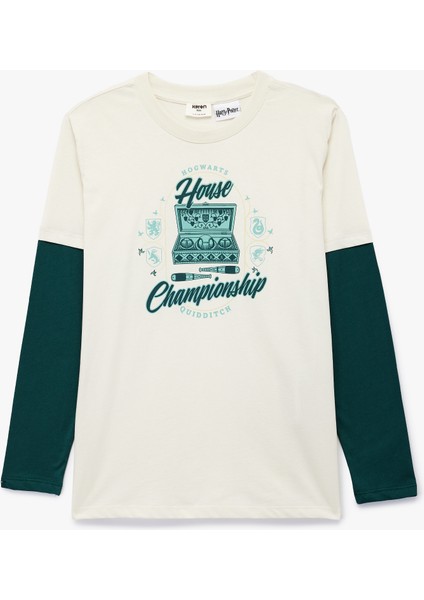 Pamuklu Harry Potter Baskılı Uzun Kollu Bisiklet Yaka Lisanslı Tişört