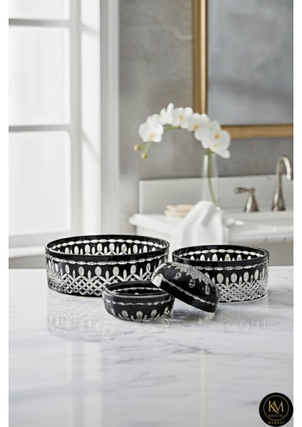 Kesme Kristal El Işçilşiği Sofra Sunum Seti 3'lü