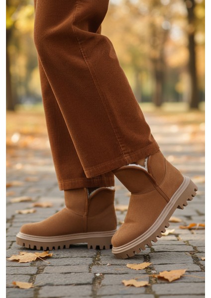 Taba Süet Içi Kürklü Kadın Topuklu Bot modelleri