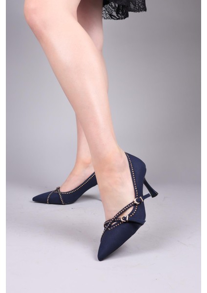 Glıy Gold Aksesuarlı Topuklu Ayakkabı Lacivert