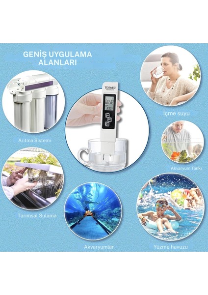 Su Kalitesi Test Cihazı 3in1 Dijital Ekran Tds/ec ve Sıcaklık Ölçüm Cihazı Güvenli Su Ölçüm
