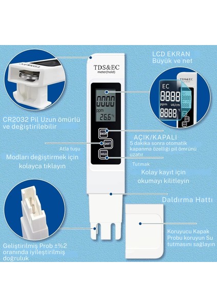 Su Kalitesi Test Cihazı 3in1 Dijital Ekran Tds/ec ve Sıcaklık Ölçüm Cihazı Güvenli Su Ölçüm fiyatları