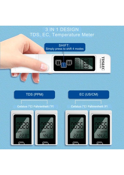 Su Kalitesi Test Cihazı 3in1 Dijital Ekran Tds/ec ve Sıcaklık Ölçüm Cihazı Güvenli Su Ölçüm modelleri