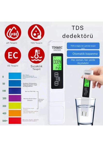 Su Kalitesi Test Cihazı 3in1 Dijital Ekran Tds/ec ve Sıcaklık Ölçüm Cihazı Güvenli Su Ölçüm indirimleri